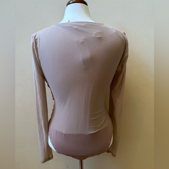 NWT Lulu's tan long sleeve stretch bodysuit. Wrap front. - Picture 2 of 5